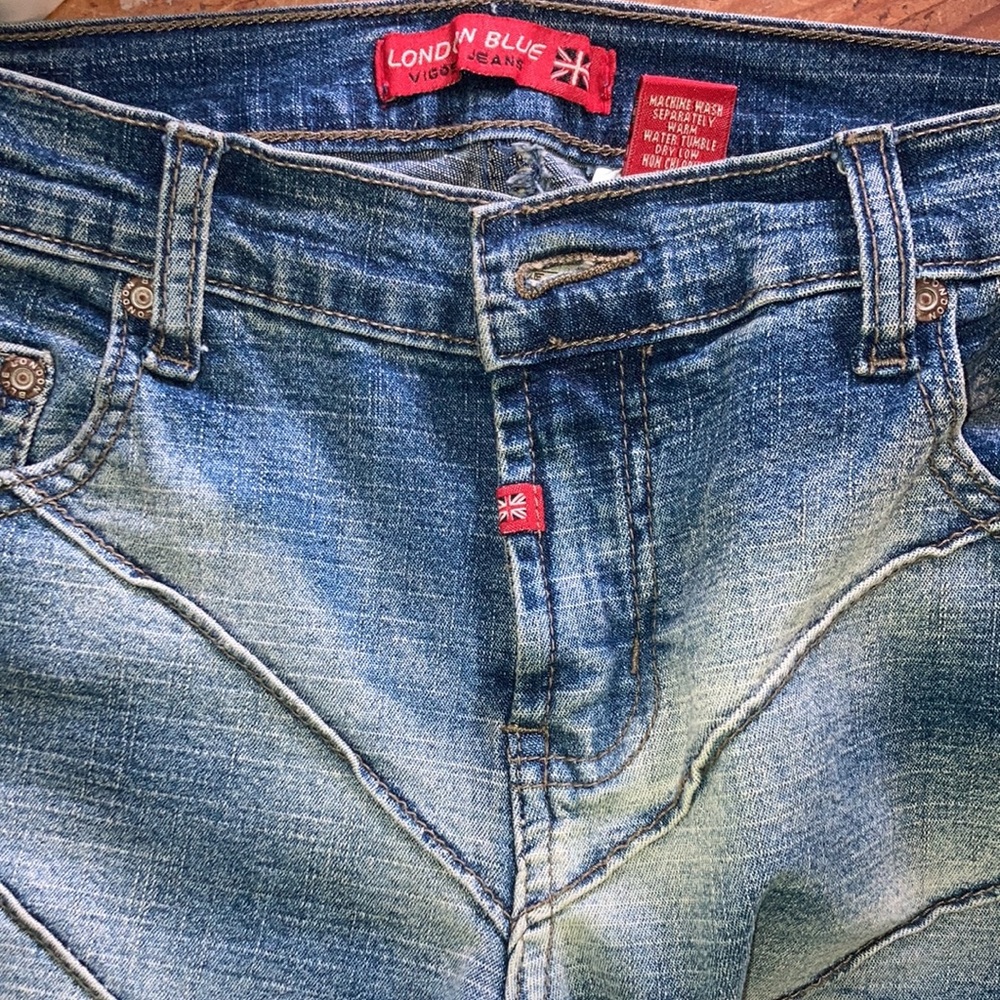 Y2K RARE Vintage pieced diagonally sewn jeans with stretch fits like size 4 - 6 - Picture 5 of 7